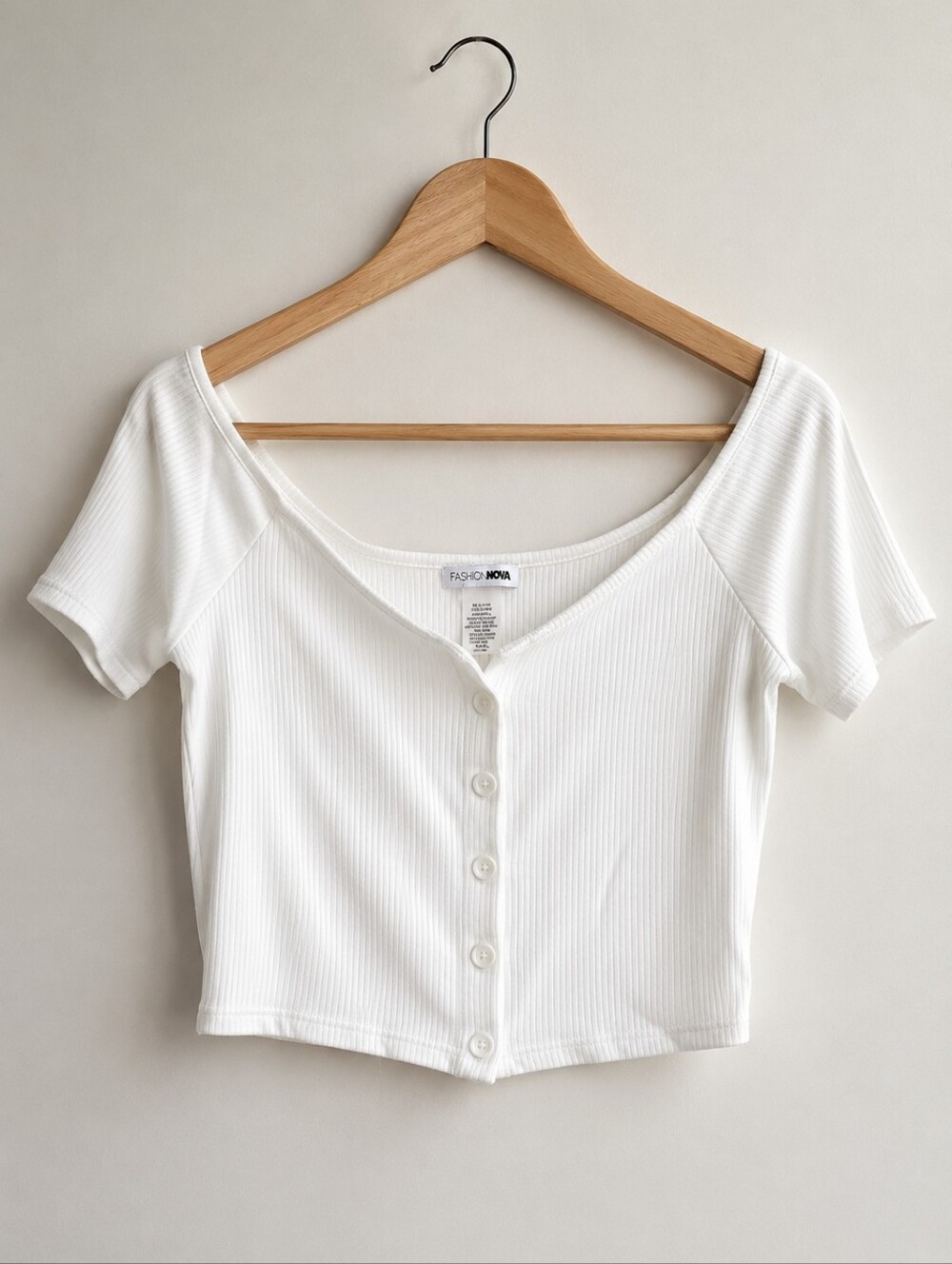 Fashion Nova White Ribbed Button Front Crop Top XL